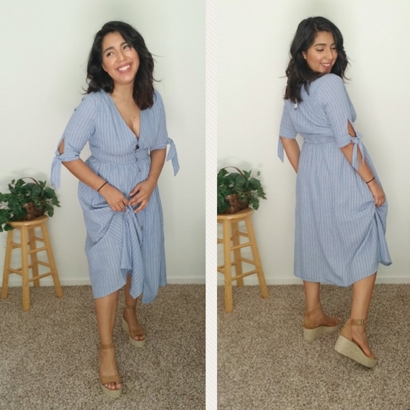 QUITE SMITTEN DENIM BLUE STRIPED DRESS - Picture 5 of 9